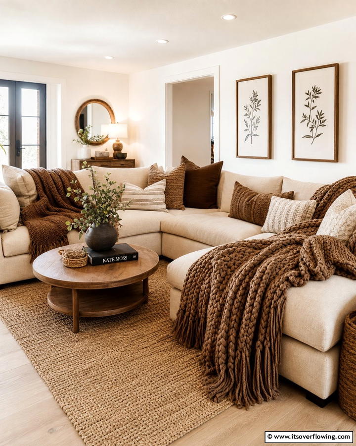 Brown Throw Blankets for Added Warmth - 25 Brown Living Room Ideas for Warm and Cozy Vibes