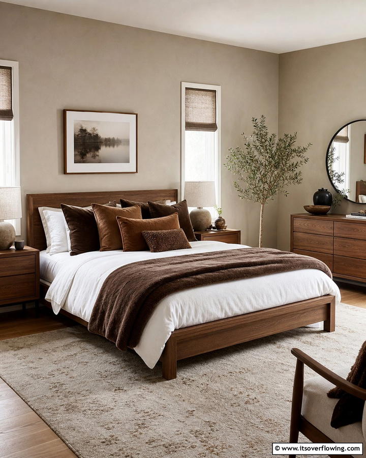 Brown Throw Pillows - 25 Brown Bedroom Ideas for a Warm and Cozy Atmosphere