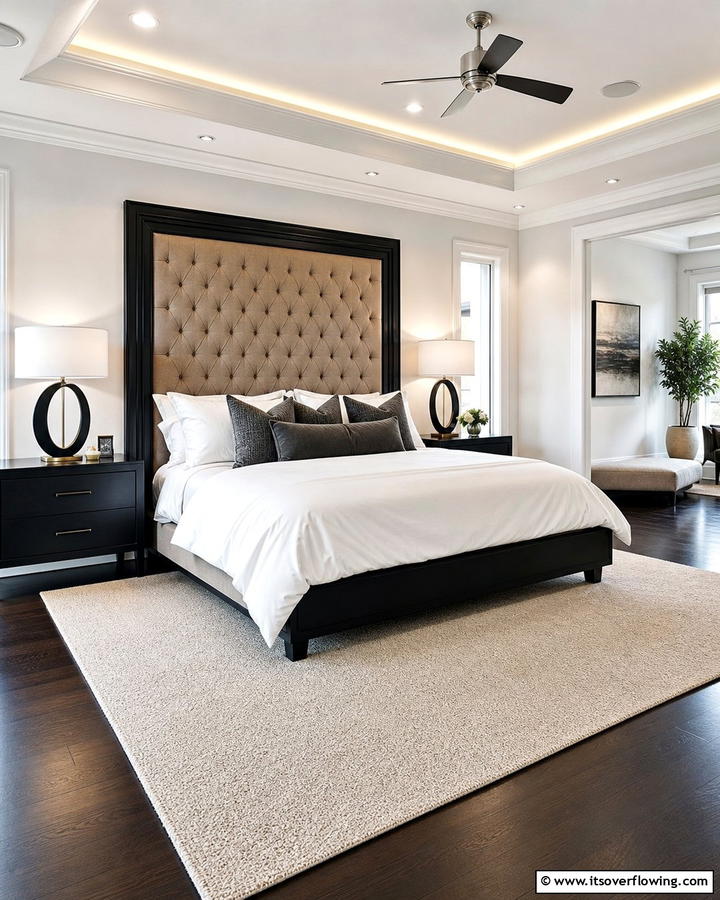 Brown Upholstered Headboards with Black Frames - 20 Black and Brown Interior Design Ideas for Modern Homes