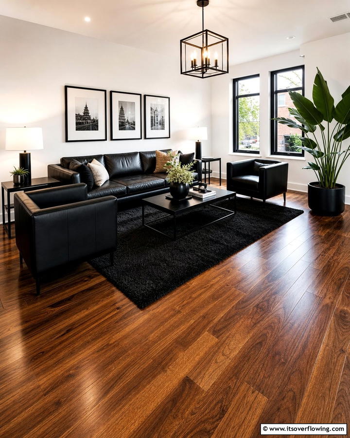 Brown Wooden Floors for Natural Warmth - 25 Chic Black and Brown Living Room Ideas for Modern Homes