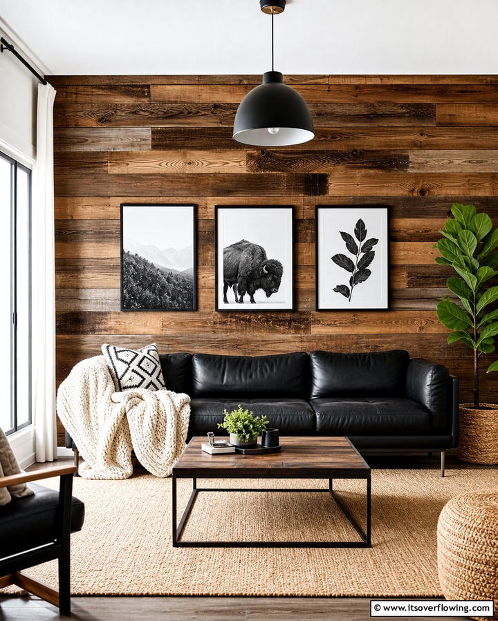 Brown Wooden Panels for Cozy Walls - 25 Chic Black and Brown Living Room Ideas for Modern Homes