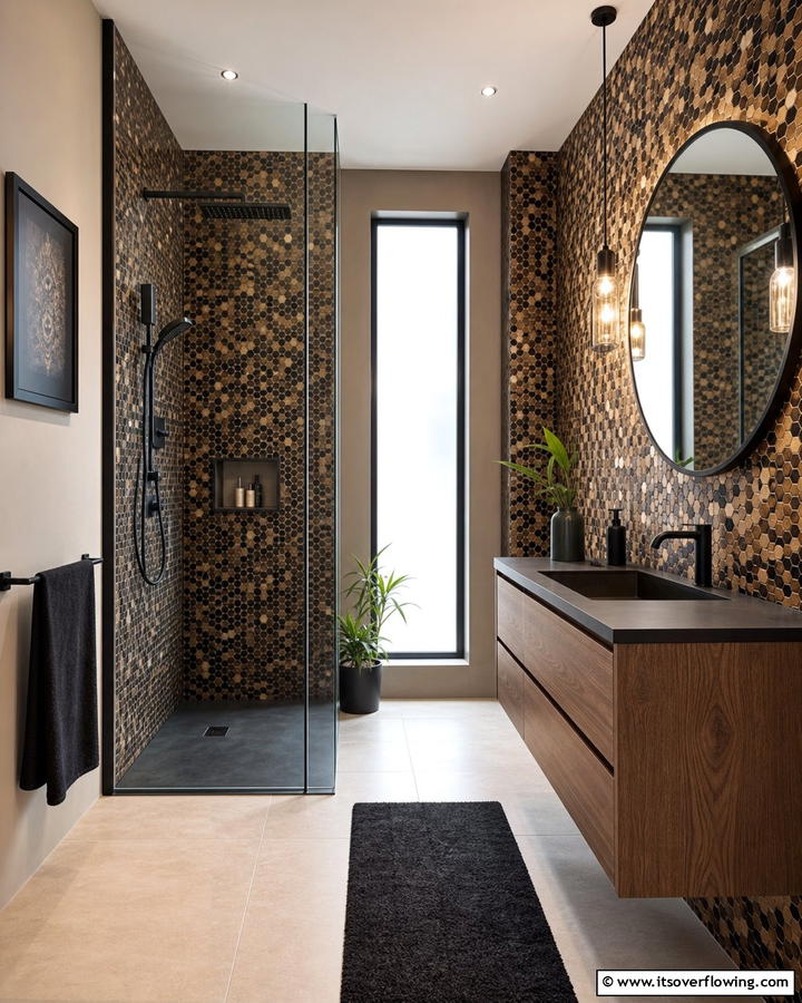 Brown and Black Mosaic Patterns - 20 Modern Brown and Black Bathroom Ideas for a Bold Design