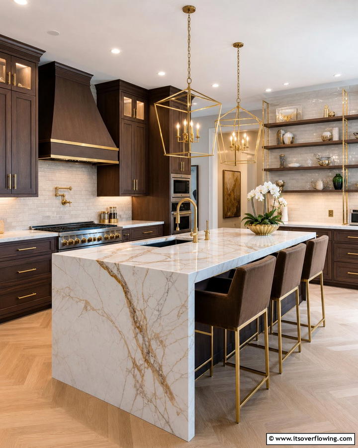 Brown and Gold Accents - 20 Brown Kitchen Ideas to Create a Cozy and Stylish Space