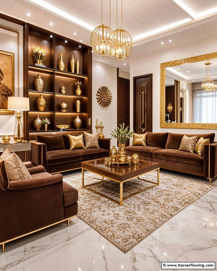 Brown and Gold Decor for a Luxe Look - 25 Brown Living Room Ideas for Warm and Cozy Vibes