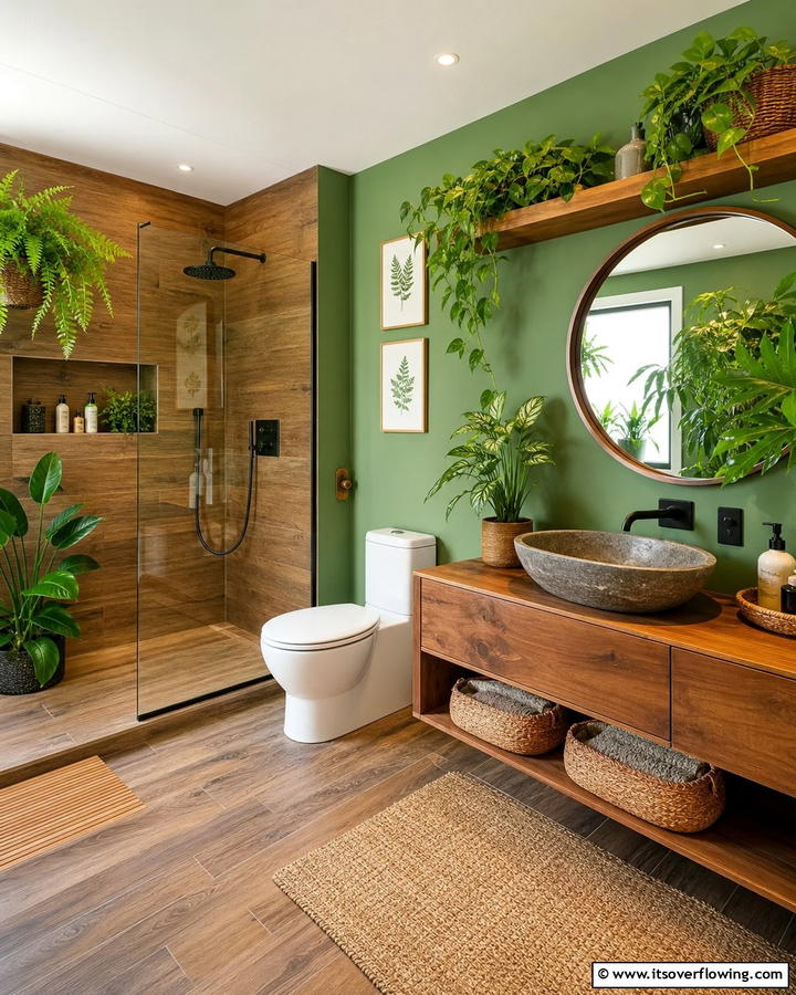 Brown and Green for a Nature Inspired Theme - 25 Brown Bathroom Ideas for a Warm and Inviting Space