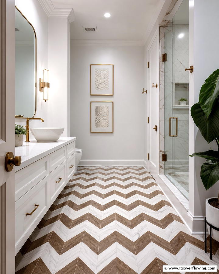 Brown and White Chevron Patterns - 20 Timeless Brown and White Bathroom Ideas for a Clean Look