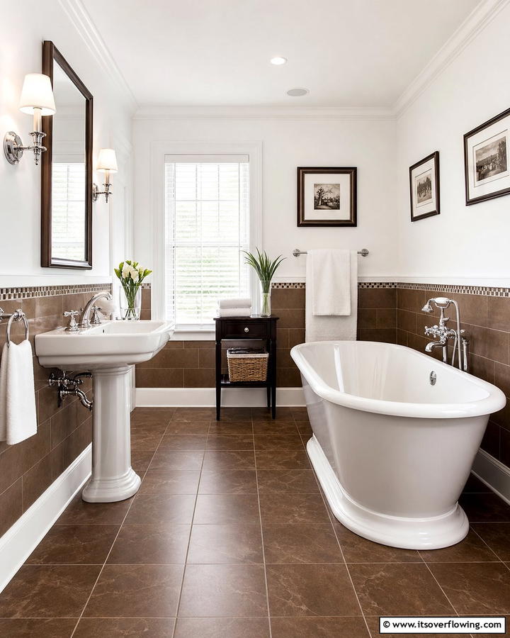 Brown and White Contrast for Timeless Elegance - 25 Brown Bathroom Ideas for a Warm and Inviting Space