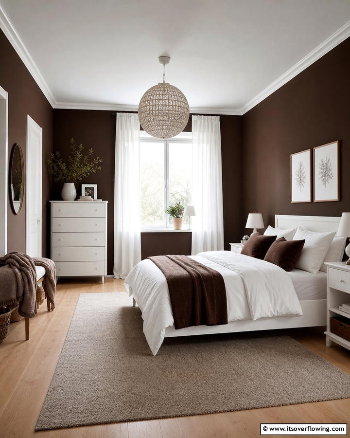 Brown and White Contrast - 25 Brown Bedroom Ideas for a Warm and Cozy Atmosphere