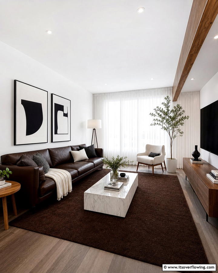 Brown and White for Crisp Contrast - 25 Brown Living Room Ideas for Warm and Cozy Vibes