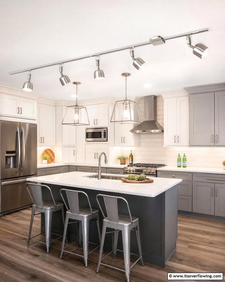 Brushed Nickel Track Lighting for a Polished Finish - 20 Kitchen Track Lighting Ideas for a Bright and Functional Space