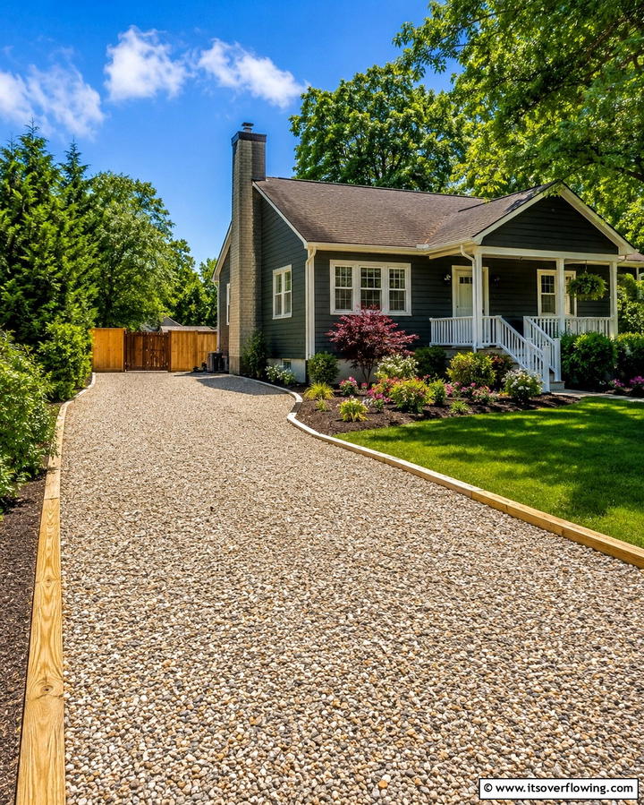 Budget Friendly Gravel Driveway Idea - 30 Gravel Driveway Ideas- Durable & Stylish Options