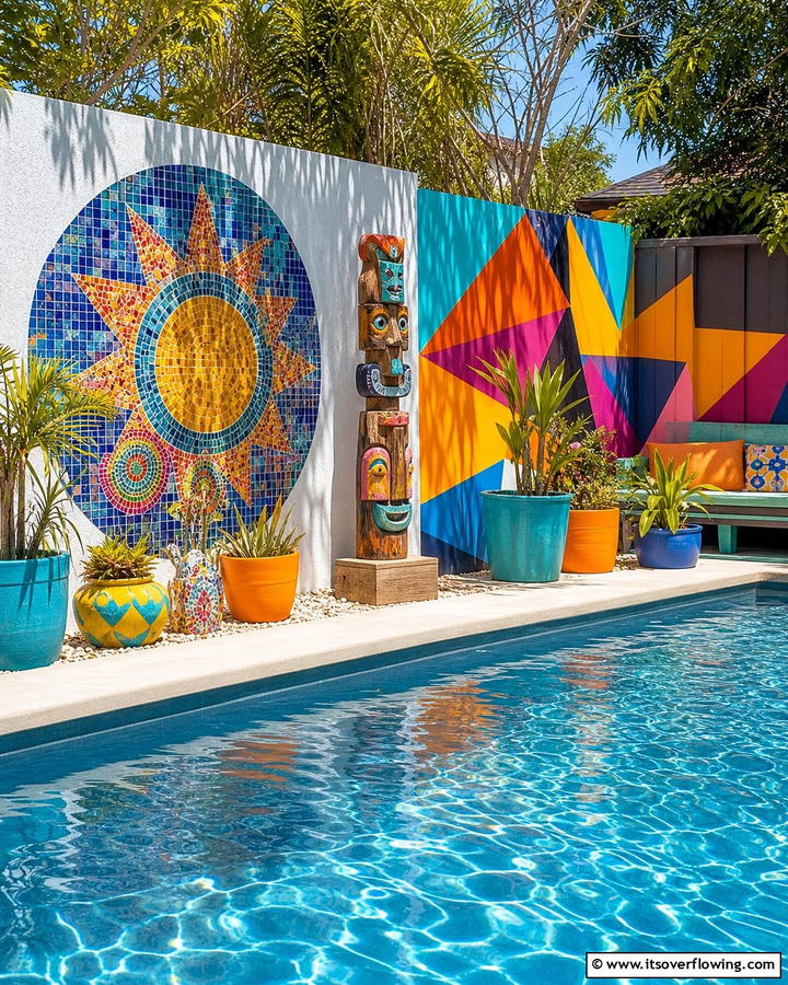 Budget Friendly Poolside Art Installations - 21 Budget Backyard Pool Ideas for Affordable Summer Fun