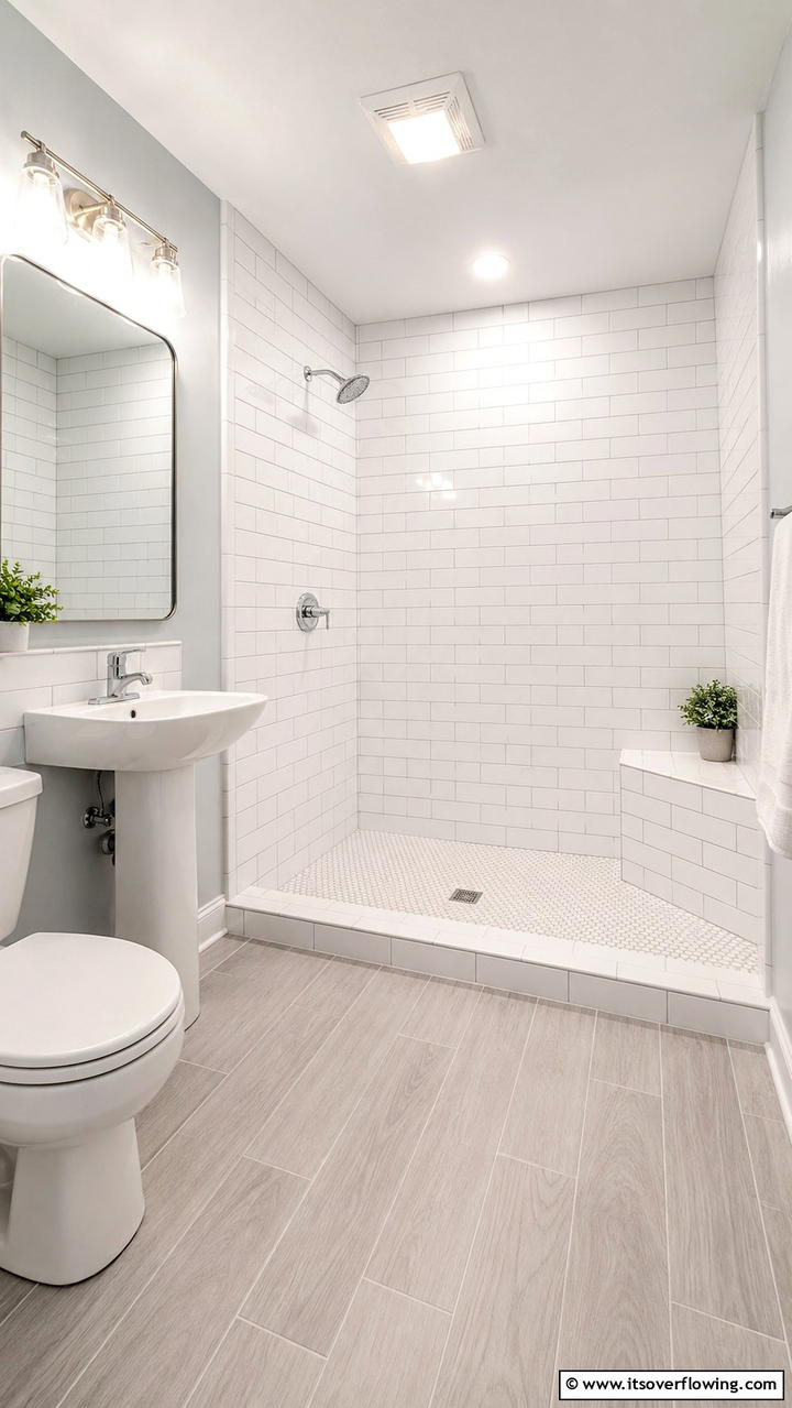 Budget Friendly Walk In Shower with Practical Bench - 21 Walk-In Shower Ideas With Bench for Spa-Like Comfort