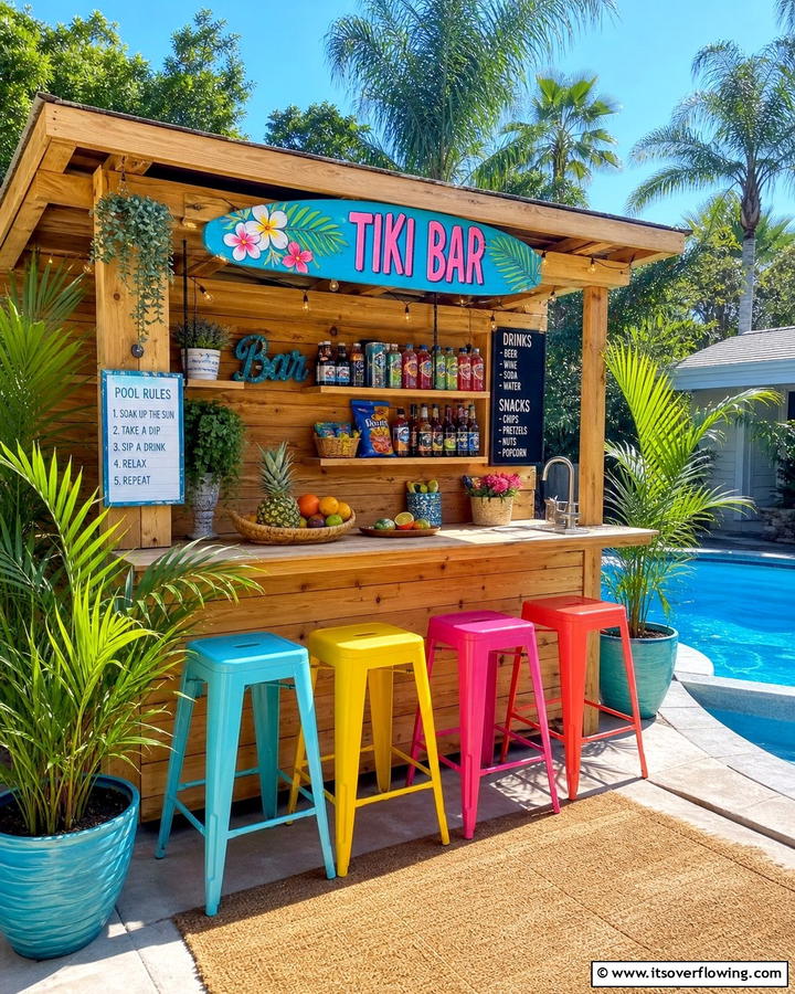 Budget Poolside Bar and Snack Station - 21 Budget Backyard Pool Ideas for Affordable Summer Fun