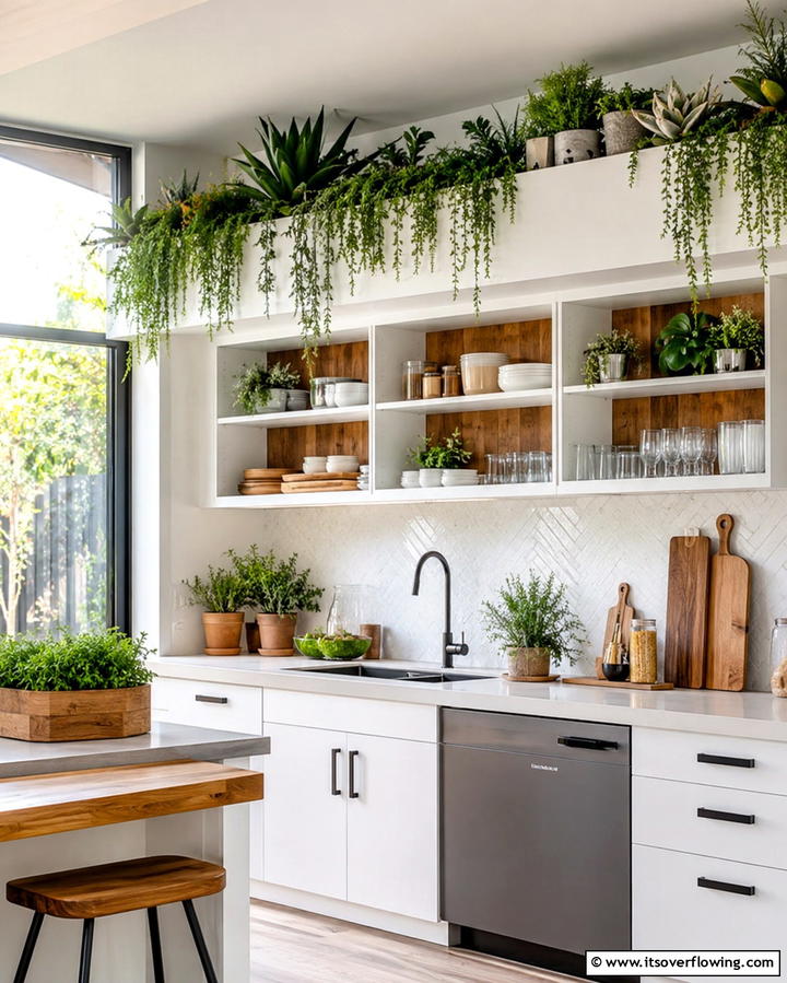Build a Green Space with Plants - 20 Kitchen Soffit Ideas for a Polished Look