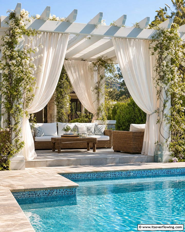 Build a Pergola with Curtains - 20 Pool Privacy Ideas to Enhance Your Outdoor Space