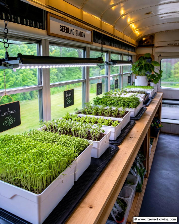 Build a Seedling Station for Early Growth - 20 School Bus Greenhouse Ideas for Sustainable Living