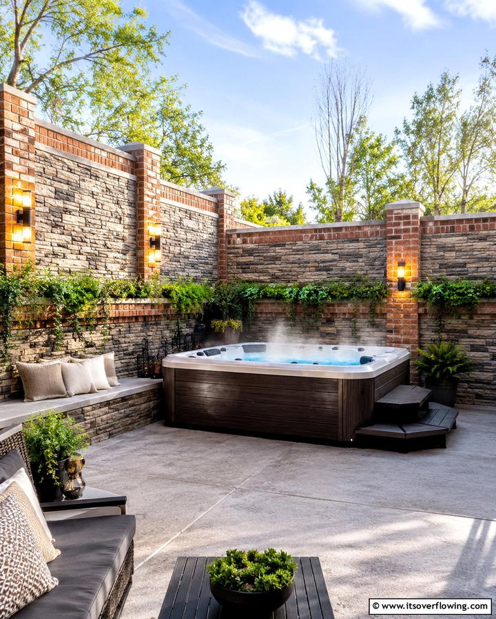 Building a Stone or Brick Wall - 25 Backyard Hot Tub Privacy Ideas for Relaxing Spaces