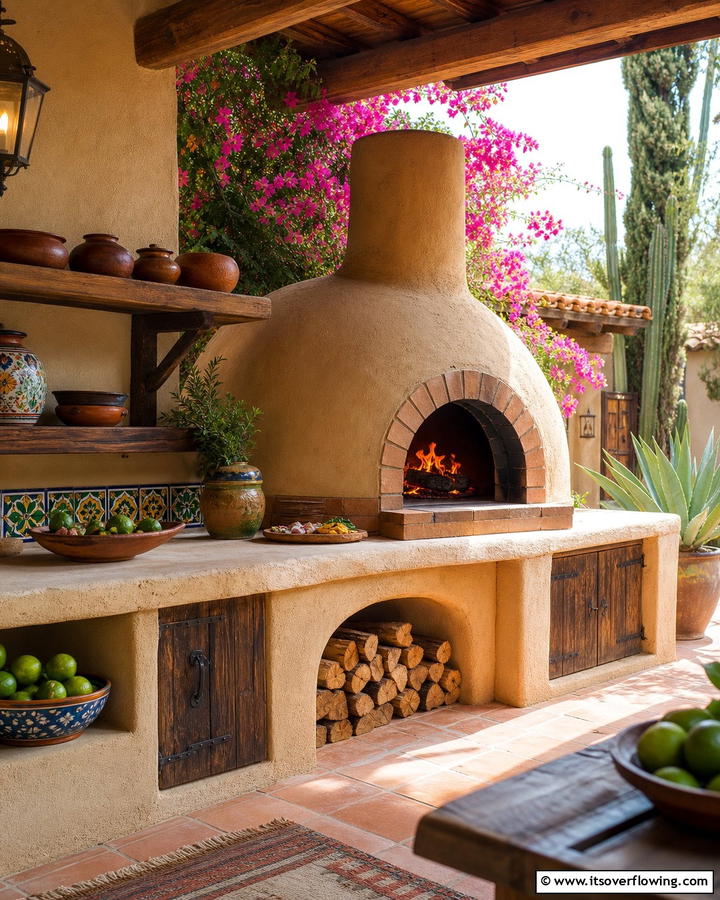 Built In Adobe Oven - 20 Mexican Outdoor Kitchen Ideas for Vibrant Spaces