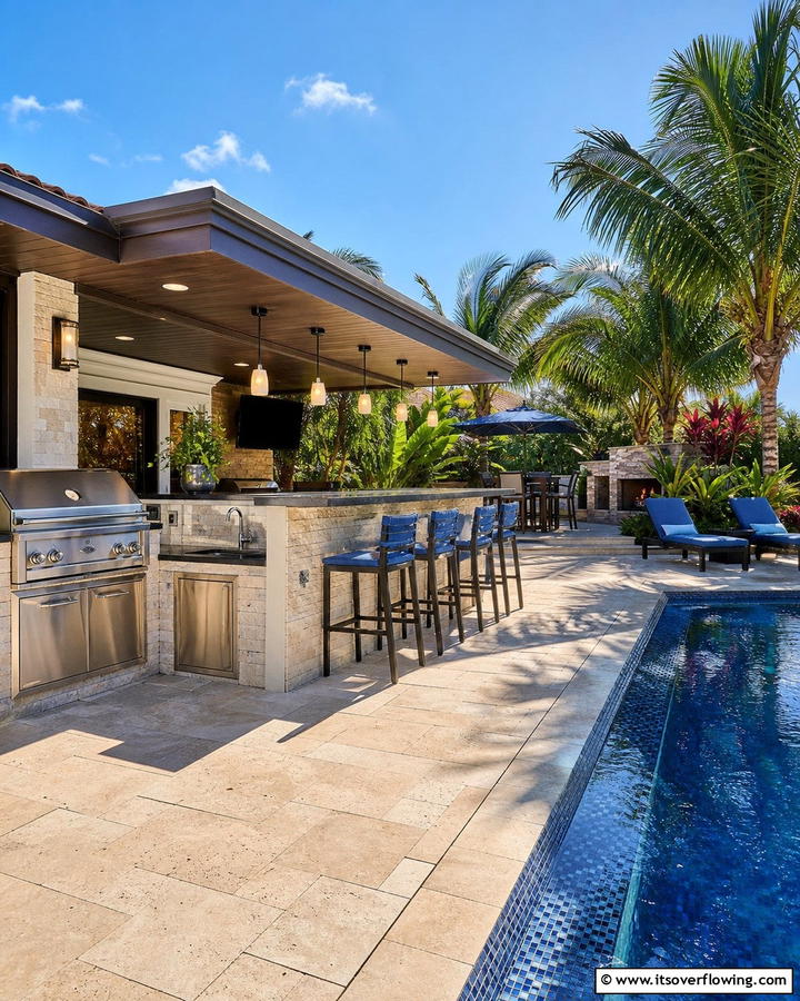 Built In BBQ and Bar Area Deck - 21 Pool Deck Layouts for Safe & Stylish Swimming Areas