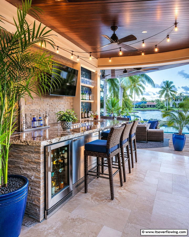 Built In Bar or Beverage Station - 20 Lanai Porch Ideas- Tropical Outdoor Living