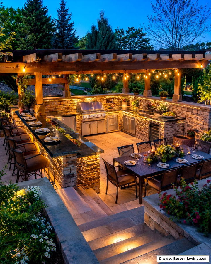 Built In Barbecue Area - 20 Sunken Patio Ideas for Cozy Outdoor Living