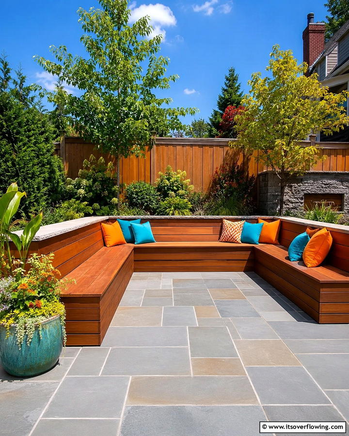 Built In Bench Seating - 25 Small Backyard Patio Ideas for a Relaxing Outdoor Oasis