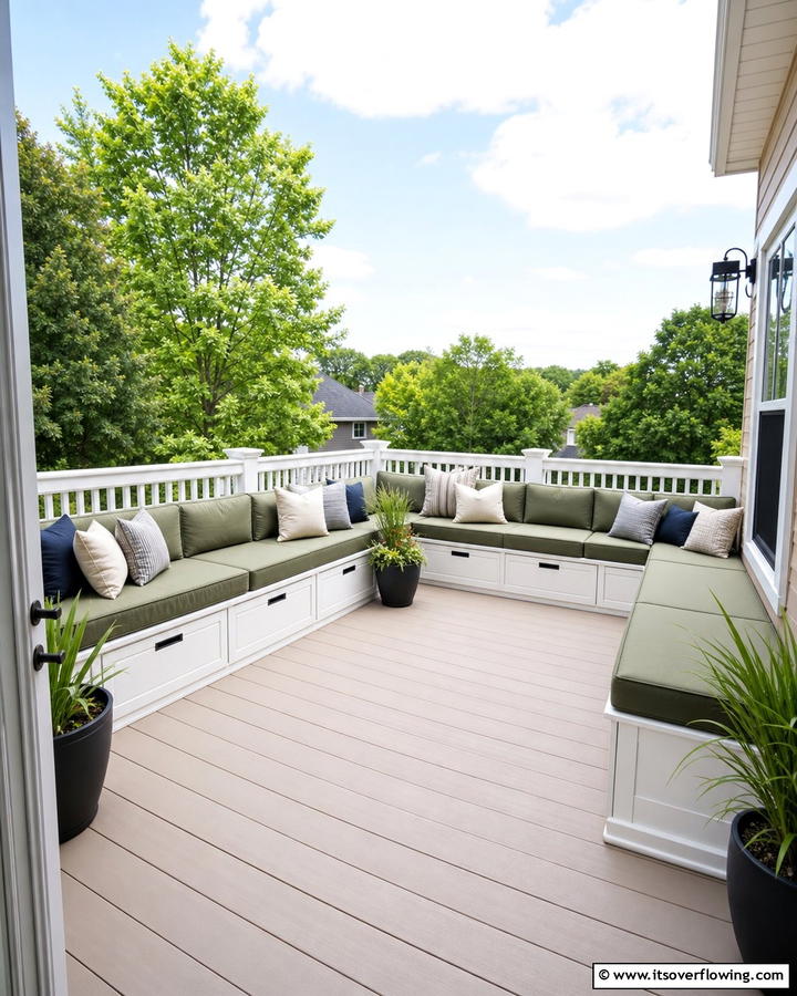 Built In Bench Seating - 20 Balcony Over Garage Ideas for Extra Space