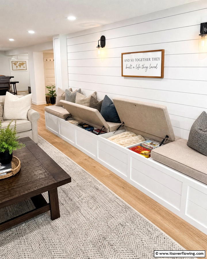 Built In Bench Storage - 21 Basement Storage Ideas to Organize Clutter with Style