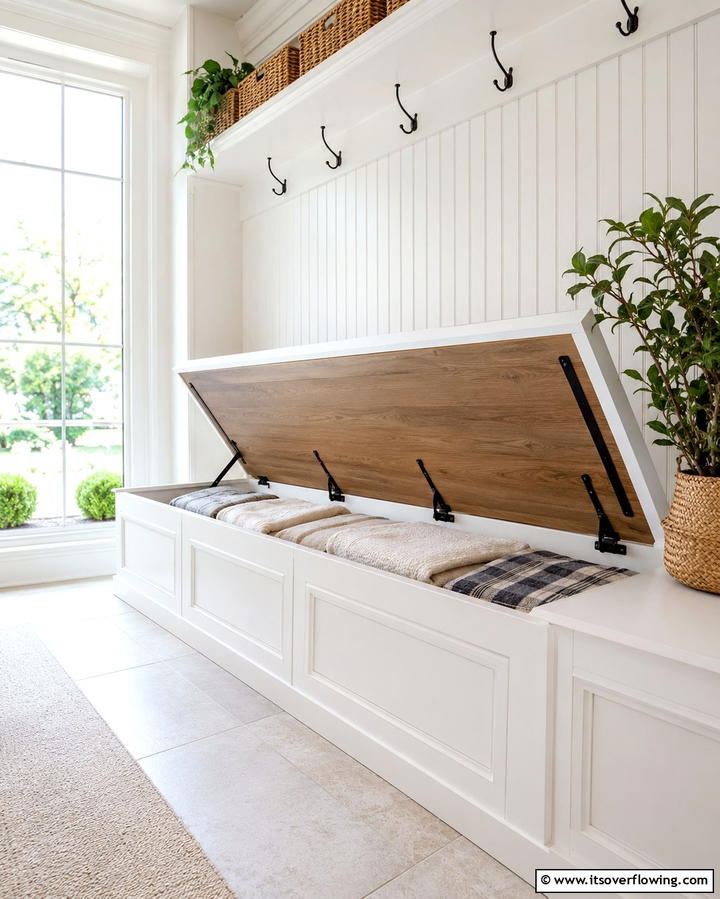 Built In Bench Storage - 25 Creative Blanket Storage Ideas for Cozy Homes