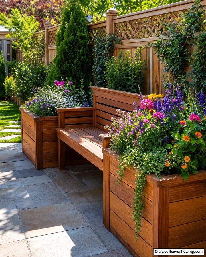 Built In Bench and Planter Combo - 20 Raised Garden Bed Along Fence Ideas for Your Yard