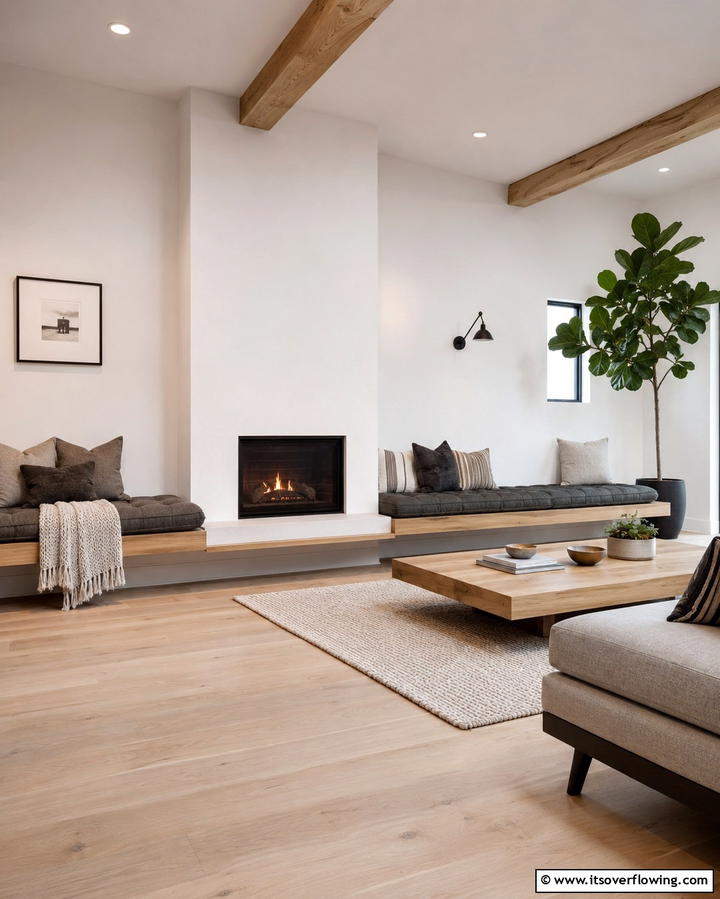 Built In Benches with Cushions - 25 Fireplace Seating Ideas to Cozy Up Your Living Room