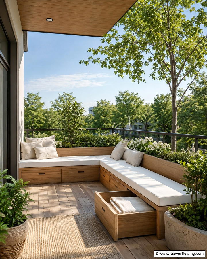 Built In Benches with Storage - 25 Large Balcony Ideas for Stunning Outdoor Spaces