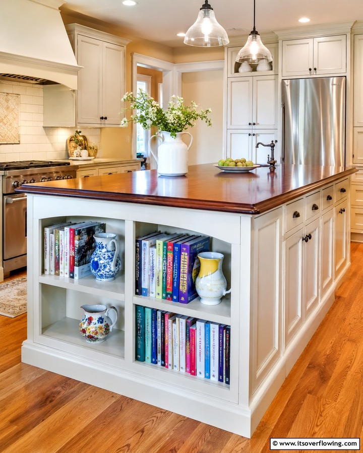 Built In Bookshelves - 25 Farmhouse Kitchen Island Ideas for Rustic Charm