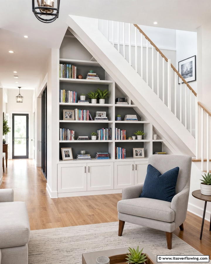 Built In Bookshelves - 25 Under Stair Storage Ideas for Maximizing Space