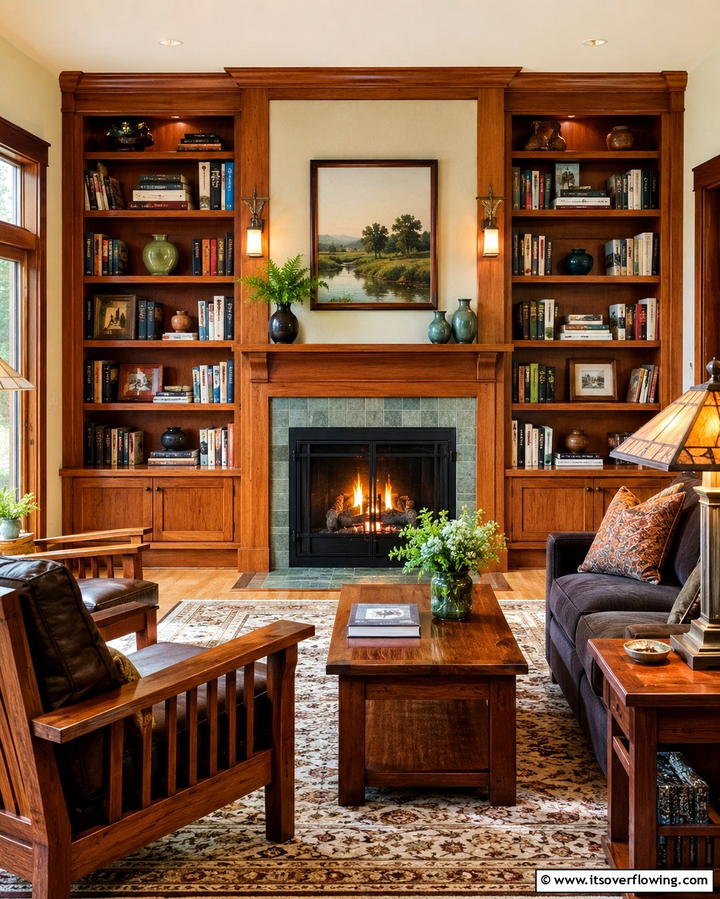 Built In Bookshelves Around the Fireplace - 25 Craftsman-style Fireplace Ideas- Classic & Elegant Designs
