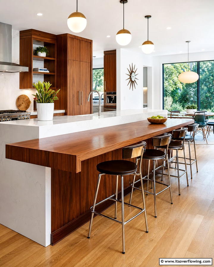 Built In Breakfast Bars - 25 Mid-century Modern Kitchen Ideas for a Retro and Functional Space