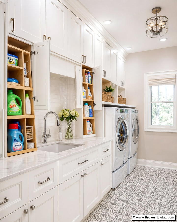 Built In Cabinet Inserts - 20 Laundry Detergent Storage Ideas for an Organized Space