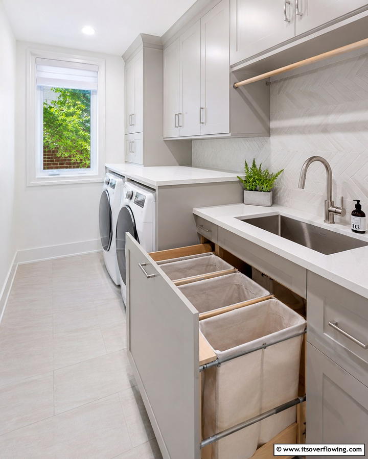 Built In Cabinet Storage - 25 Laundry Basket Storage Ideas for a Tidy Home