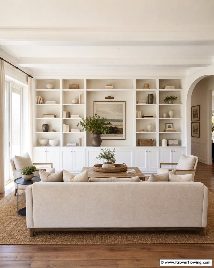 Built In Cabinets for Storage - 20 Pottery Barn Living Room Ideas for Timeless Style