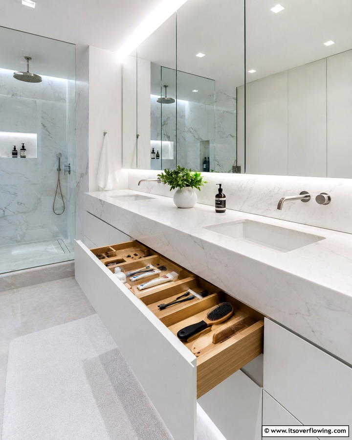 Built In Compartments for Seamless Design - 25 Bathroom Drawer Organization Ideas for a Clutter-Free Space