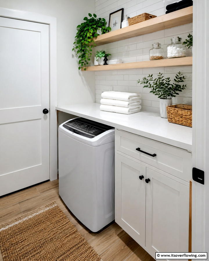 Built In Countertop Over the Washer - 20 Small Laundry Room Ideas With a Top Load Washing Machine
