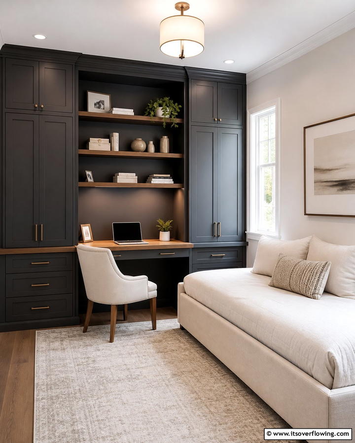 Built In Desk and Storage Nook - 25 Office Guest Room Ideas for a Functional and Stylish Space