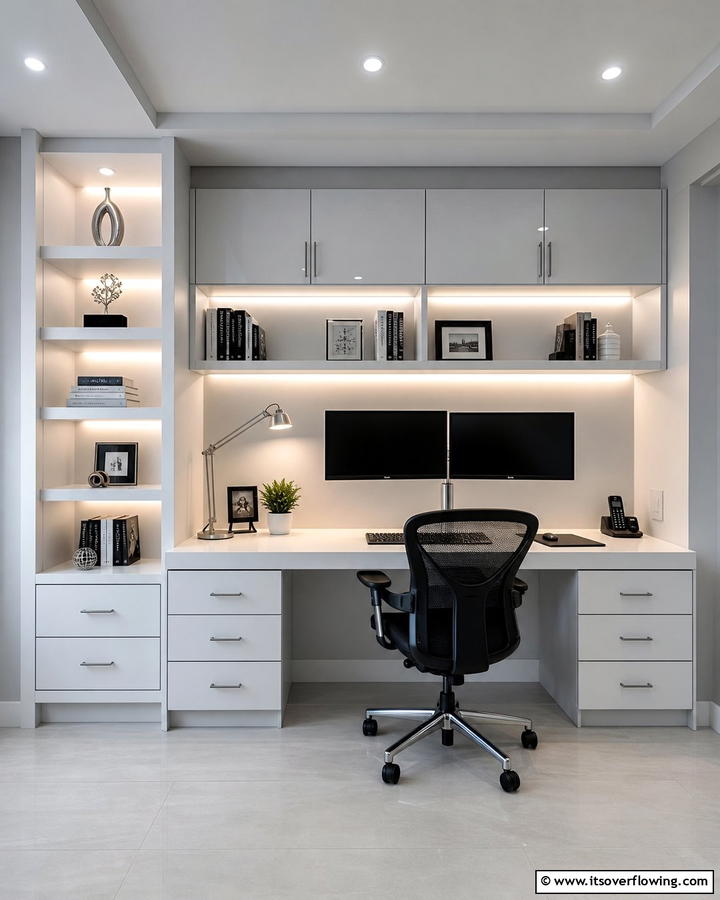 Built In Desk with Integrated Lighting - 25 Stylish Built-in Desk Ideas for Your Home Office