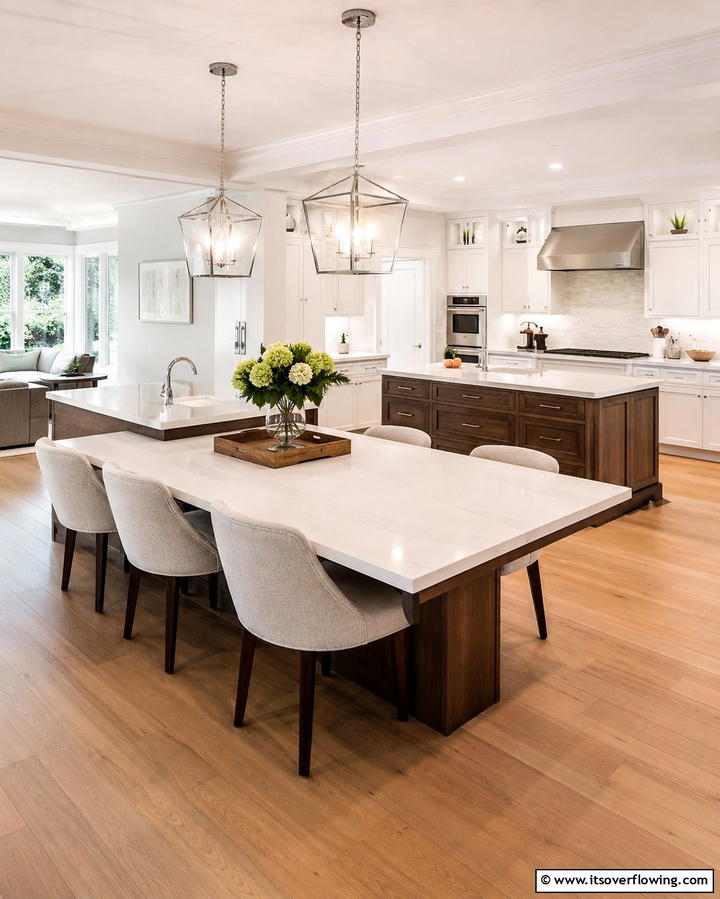 Built In Dining Table - 25 Double Island Kitchen Ideas for Spacious Cooking