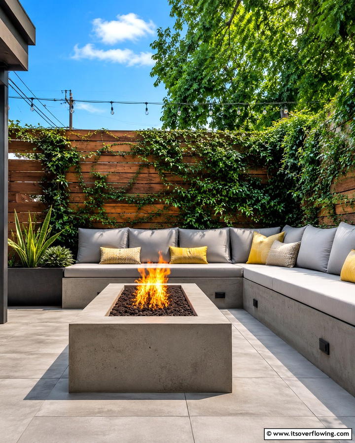 Built In Firepit with L Shaped Seating - 25 Patio Ideas With Firepit for Cozy Gatherings