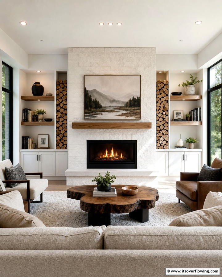 Built In Fireplace Storage - 30 Living Room Storage Ideas to Declutter Your Space