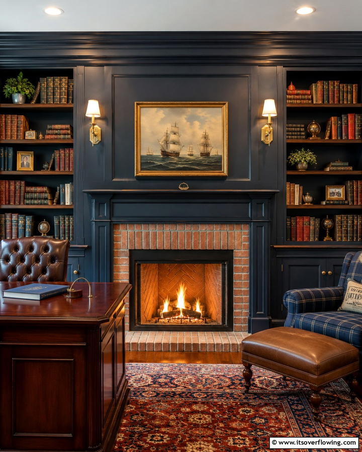 Built In Fireplace with Bookshelves - 25 Home Office With Fireplace Ideas for Cozy Workspaces