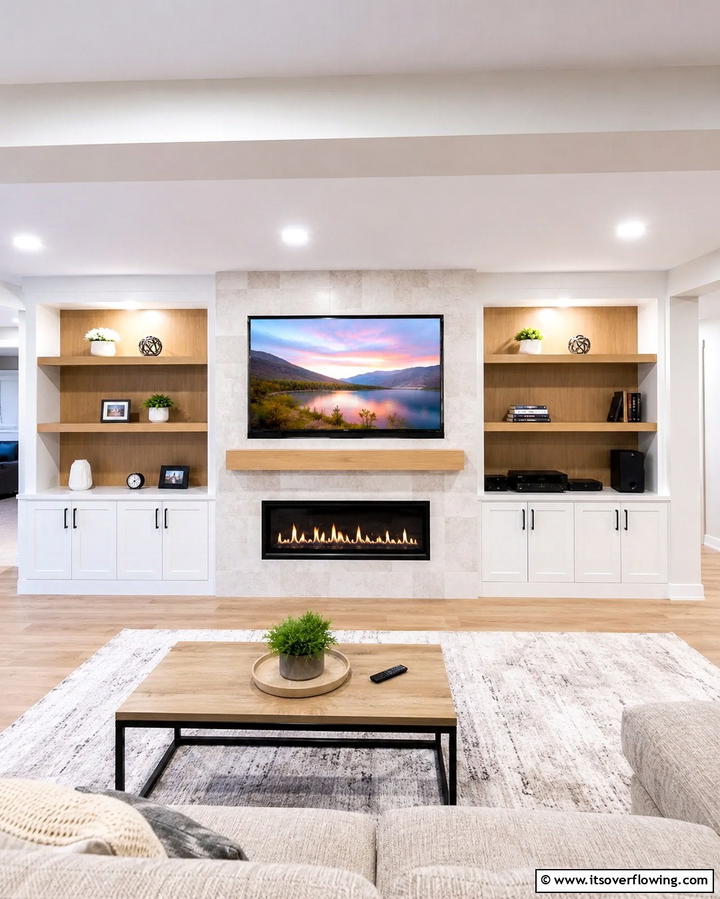 Built In Fireplace with Shelving - 25 Cozy Basement Fireplace Ideas for Warm Gatherings
