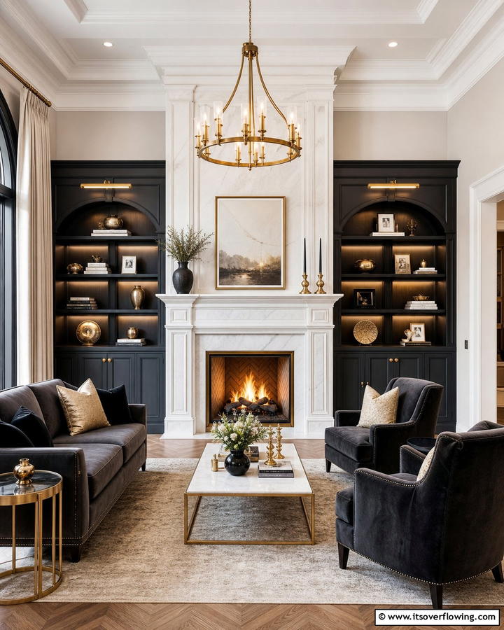 Built In Fireplace - 20 Parlor Room Ideas to Revitalize Your Living Space